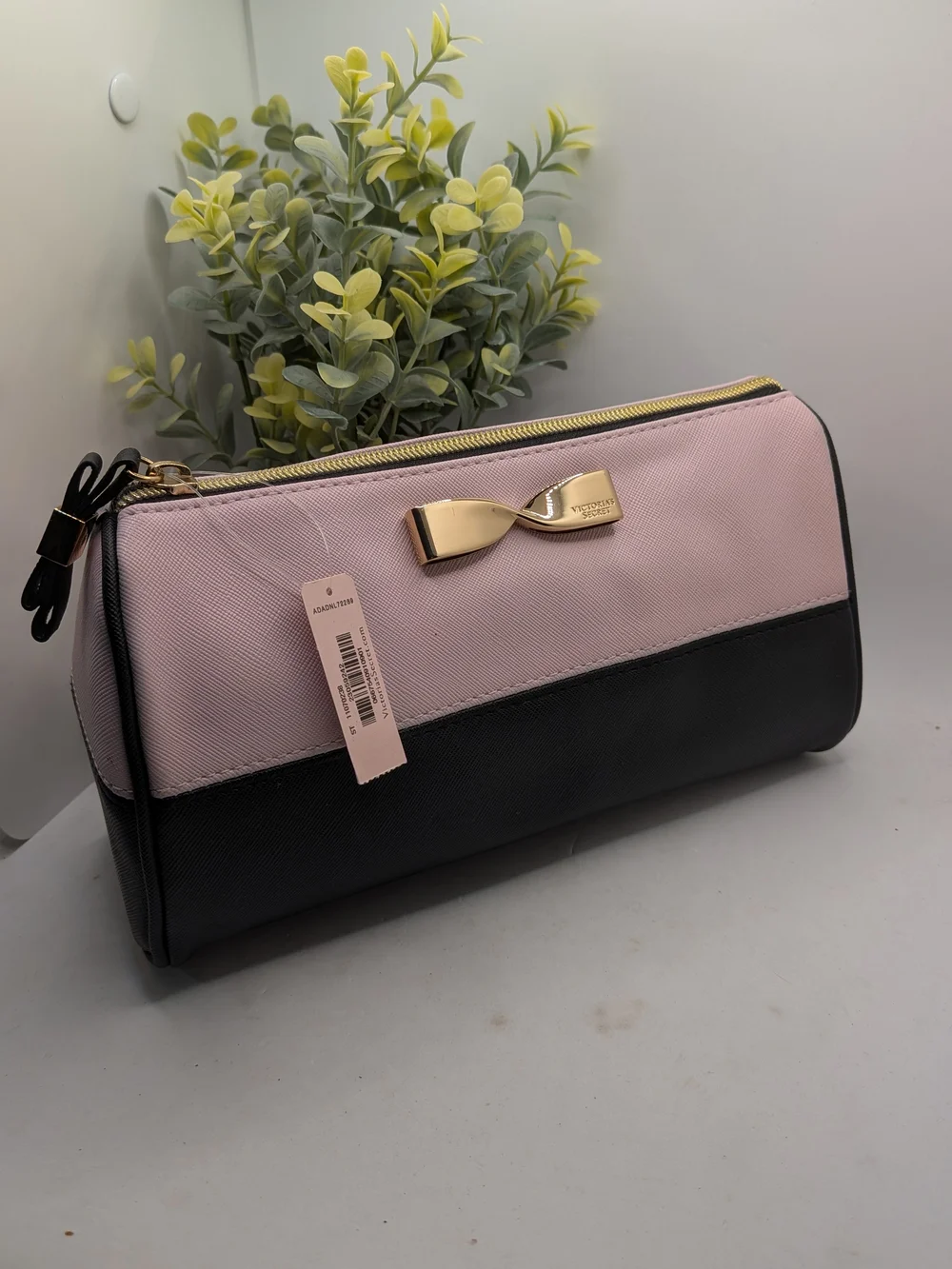 Victoria's Secret Two-Tone Pink & Black Bow Cosmetic Pouch